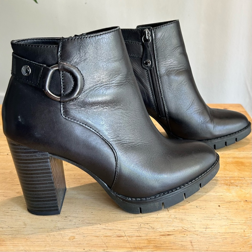 Black Leather Booties with Heel Size 37